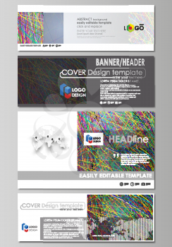 Social media and email headers set, modern banners. Business templates. Easy editable abstract design template, vector layouts in popular sizes. Colorful dark background with abstract lines. Bright co