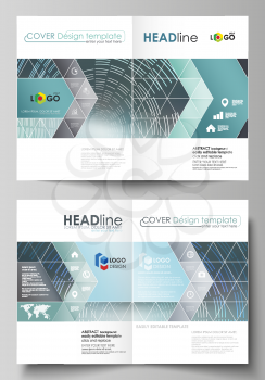Business templates for bi fold brochure, magazine, flyer, booklet or annual report. Cover design template, easy editable vector, abstract flat layout in A4 size. Technology background in geometric sty