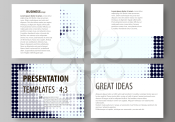Set of business templates for presentation slides. Easy editable abstract vector layouts in flat design. Halftone dotted background, retro style grungy pattern, vintage texture. Halftone effect with b
