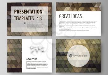 Set of business templates for presentation slides. Easy editable abstract vector layouts in flat design. Abstract multicolored backgrounds. Geometrical patterns. Triangular and hexagonal style.