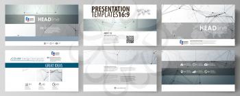 Business templates in HD format for presentation slides. Easy editable abstract vector layouts in flat design. Genetic and chemical compounds. Atom, DNA and neurons. Medicine, chemistry, science or te