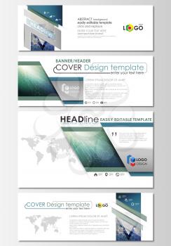 Social media and email headers set, modern banners. Business templates. Easy editable abstract design template, flat layout in popular sizes, vector illustration. Chemistry pattern, hexagonal molecule