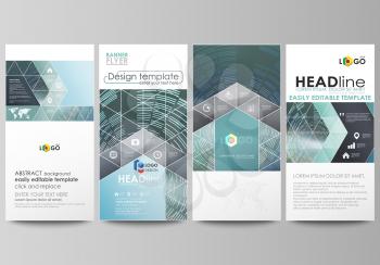 Flyers set, modern banners. Business templates. Cover design template, easy editable abstract vector layouts. Technology background in geometric style made from circles