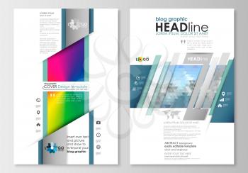 Blog graphic business templates. Page website design template, easy editable, abstract flat layout. Abstract triangles, blue triangular background, modern colorful polygonal vector.