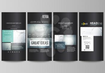 Flyers set, modern banners. Business templates. Cover design template, easy editable abstract vector layouts. Genetic and chemical compounds. Atom, DNA and neurons. Medicine, chemistry, science or tec