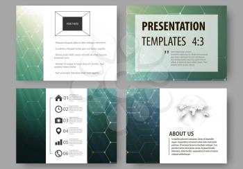 Set of business templates for presentation slides. Easy editable abstract layouts in flat design, vector illustration. Chemistry pattern, hexagonal molecule structure. Medicine, science, technology co