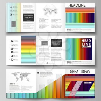 Set of business templates for tri fold brochures. Square design. Leaflet cover, abstract flat layout, easy editable vector. Bright color rectangles, colorful design with overlapping geometric rectangu