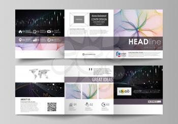 Set of business templates for tri fold square design brochures. Leaflet cover, abstract flat layout, easy editable vector. Colorful abstract infographic background in minimalist style made from lines,