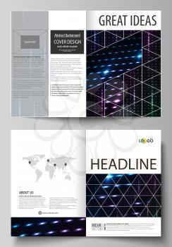 Business templates for bi fold brochure, magazine, flyer, booklet or annual report. Cover design template, easy editable vector, abstract flat layout in A4 size. Abstract colorful neon dots, dotted te