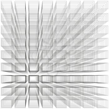 White color abstract infinity background, 3d structure with gray rectangles forming illusion of depth and perspective, vector illustration