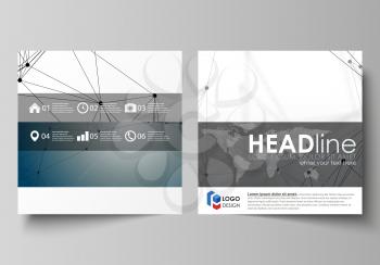 Business templates for square design brochure, magazine, flyer, booklet or annual report. Leaflet cover, abstract flat layout, easy editable vector. DNA and neurons molecule structure. Medicine, scien
