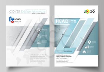 Business templates for brochure, magazine, flyer, booklet or annual report. Cover design template, easy editable vector, abstract flat layout in A4 size. Chemistry pattern, connecting lines and dots, 
