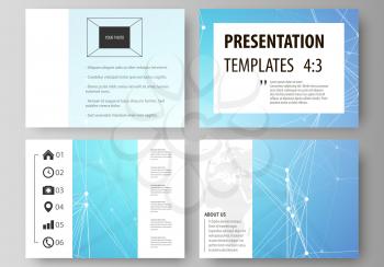 Set of business templates for presentation slides. Easy editable abstract vector layouts in flat design. Chemistry pattern, connecting lines and dots, molecule structure, medical DNA research. Medicin