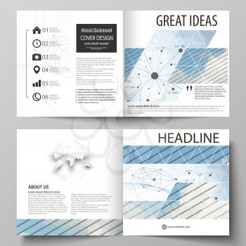 Business templates for square design bi fold brochure, magazine, flyer, booklet or annual report. Leaflet cover, abstract flat layout, easy editable vector. Blue color abstract infographic background 