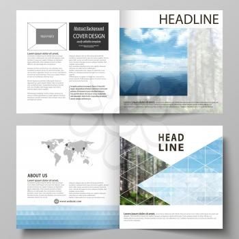 Business templates for square design bi fold brochure, magazine, flyer, booklet or annual report. Leaflet cover, abstract flat layout, easy editable vector. Colorful background made of triangular or h