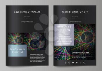 Business templates for brochure, magazine, flyer, booklet or annual report. Cover design template, easy editable vector, abstract flat layout in A4 size. Bright color lines, colorful beautiful backgro