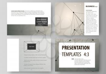 Set of business templates for presentation slides. Easy editable abstract vector layouts in flat design. Chemistry pattern, molecule structure on gray background. Science and technology concept