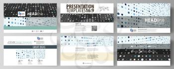 Business templates in HD format for presentation slides. Easy editable abstract vector layouts in flat design. Abstract soft color dots with illusion of depth and perspective, dotted technology backgr
