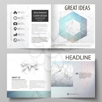Business templates for square design bi fold brochure, magazine, flyer, booklet or annual report. Leaflet cover, abstract flat layout, easy editable vector. Compounds lines and dots. Big data visualiz
