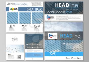 Social media posts set. Business templates. Easy editable abstract flat design template, vector layouts in popular formats. Blue color abstract infographic background in minimalist style made from lin