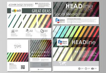 Social media posts set. Business templates. Easy editable abstract flat design template, layouts in popular formats, vector illustration. Bright color rectangles, colorful design with geometric rectan