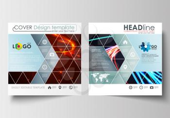 Business templates for square design brochure, magazine, flyer, booklet or annual report. Leaflet cover, abstract flat layout, easy editable blank. Abstract lines background with color glowing neon st