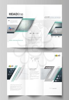 Tri-fold brochure business templates on both sides. Easy editable abstract vector layout in flat design. Genetic and chemical compounds. Atom, DNA and neurons. Medicine, chemistry, science or technolo