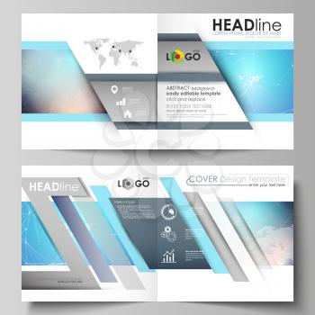 The vector illustration of the editable layout of two covers templates for square design bi fold brochure, magazine, flyer, booklet. Molecule structure. Science, technology concept. Polygonal design