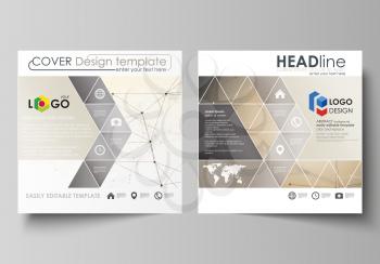 Business templates for square design brochure, magazine, flyer, booklet or annual report. Leaflet cover, abstract flat layout, easy editable vector. Technology, science, medical concept. Golden dots a