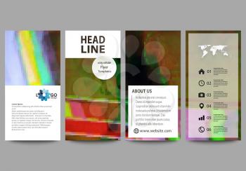 Flyers set, modern banners. Business templates. Cover design template, easy editable abstract vector layouts. Glitched background made of colorful pixel mosaic. Digital decay, signal error, television