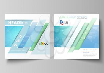 Business templates for square design brochure, magazine, flyer, booklet or annual report. Leaflet cover, abstract flat layout, easy editable vector. Chemistry pattern, connecting lines and dots, molec