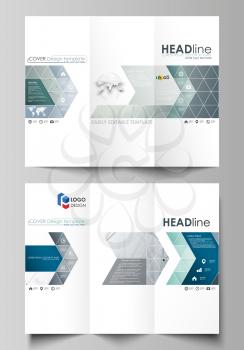 Tri-fold brochure business templates on both sides. Easy editable abstract vector layout in flat design. Genetic and chemical compounds. Atom, DNA and neurons. Medicine, chemistry, science or technolo