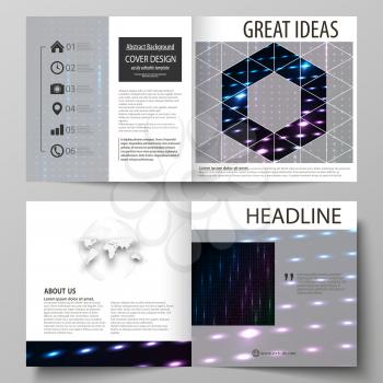 Business templates for square design bi fold brochure, magazine, flyer, booklet or annual report. Leaflet cover, abstract flat layout, easy editable vector. Abstract colorful neon dots, dotted technol