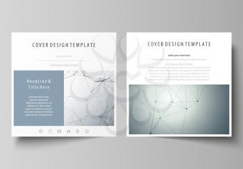 Business templates for square design brochure, magazine, flyer, booklet or annual report. Leaflet cover, abstract flat layout, easy editable vector. Genetic and chemical compounds. Atom, DNA and neuro