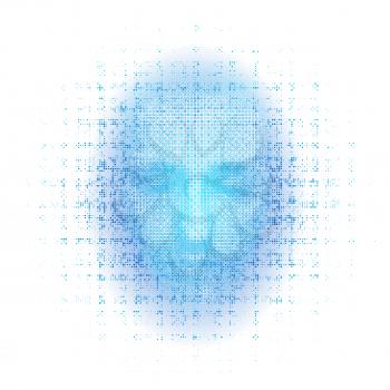 3d rendering of robot face on white background represent artificial intelligence. Future science, modern technology concept. 3d illustration.