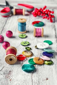 Set of bright beads,threads and decorative items for making jewelry