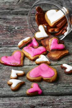 Valentines Day heart shaped cookies in glass jar