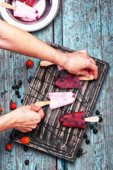 process of decorating with berries dessert ice cream