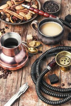 aroma oriental hookah with coffee in vintage style