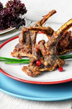fragrant roast of lamb chops on the plate