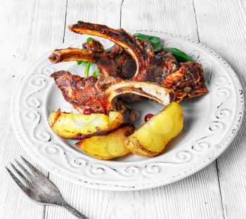 fragrant roast of lamb chops on the plate