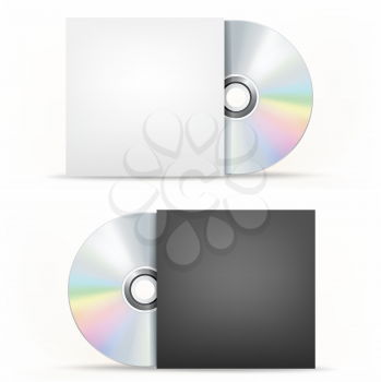 The CD-DVD disc and paper case on the white background