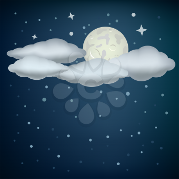 The clouds, moon and night stars sky background