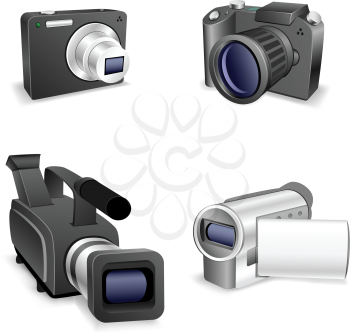 The collection of cameras isolated on a white background