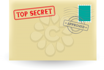 The secret correspondence, closed envelope with stamp on the white background