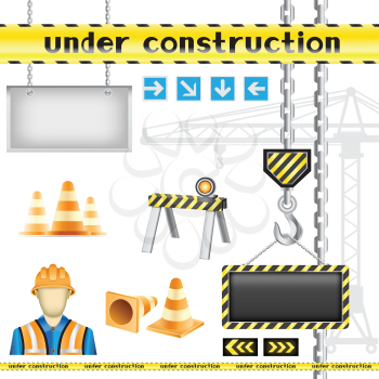 Set of the construction objects isolated on the white background