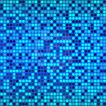 Shining disco mosaic background with light and dark blue colors. Round pixels are easily editable.