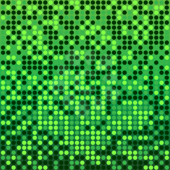 Shining disco mosaic background with light and dark green colors. Round pixels are easily editable.