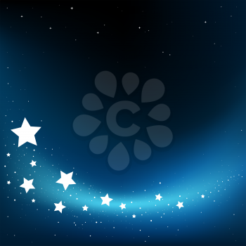 Dream fly stars blue dark background and copyspace for message