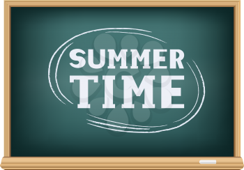 The text summer time on school blackboard on white background